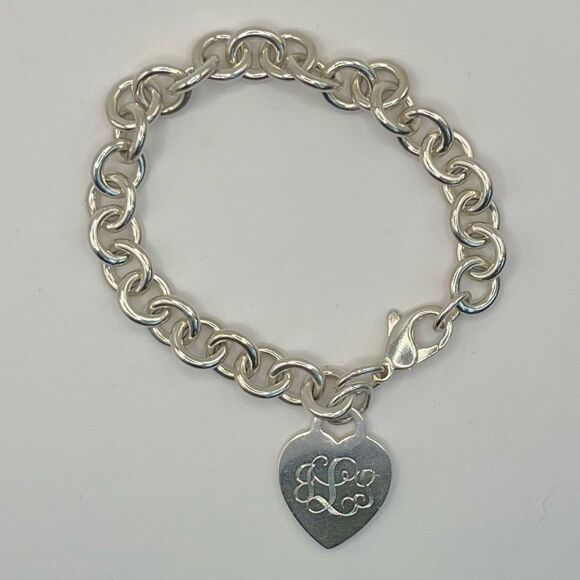 Tiffany & Co. Heart Tag Charm Initials “JSL” - Bracelet 8" Sterling Silver Round - Picture 13 of 16